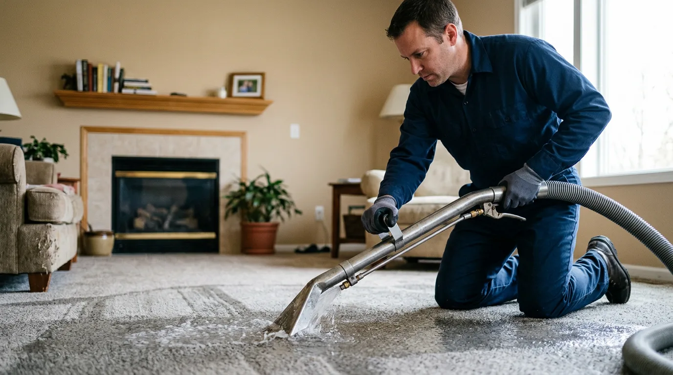 Water damage restoration technician working near Brownsville, WI